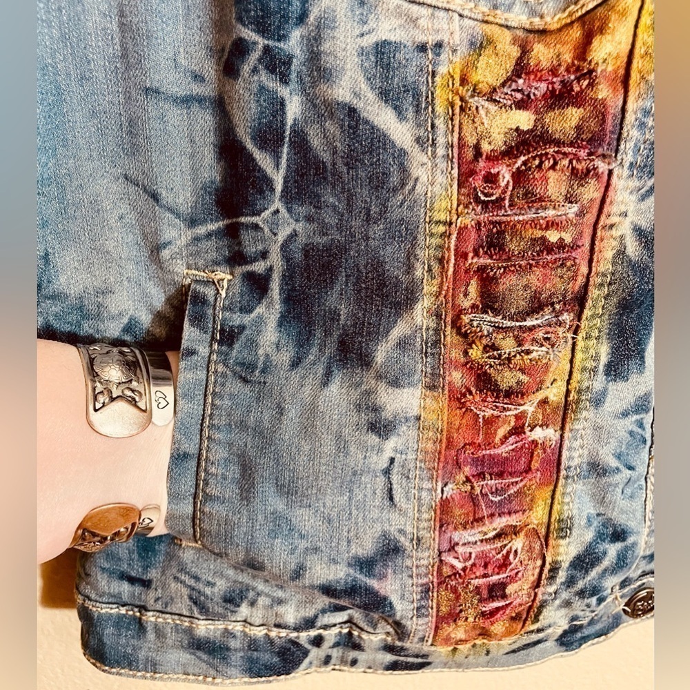 🎨 AIRBRUSHED GLITTER DECORATED ART Earl Jean Vest XL Boho Possibly Upcycled 90s - Picture 9 of 16